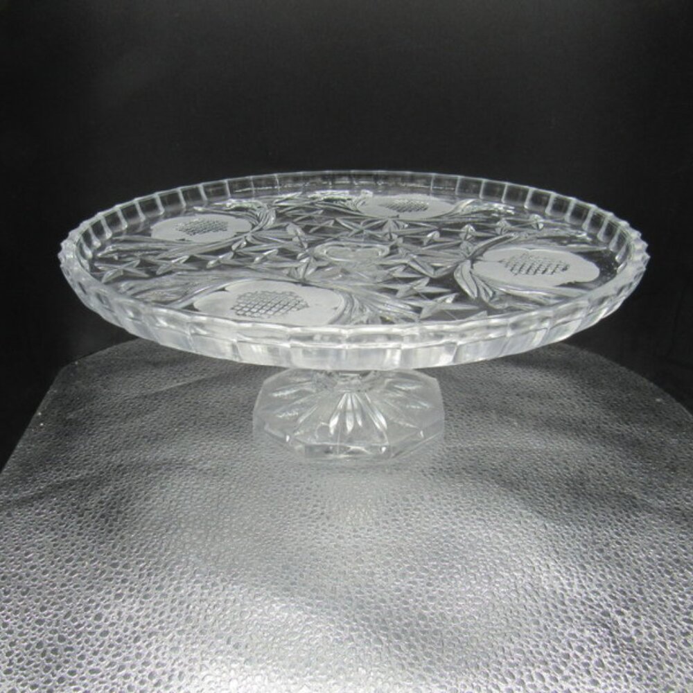 Vintage Glass Pedestal Cake Plate .  11 Inches in Diameter.